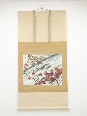 林宇宏筆　流水紅葉図　肉筆紙本掛軸（共箱）